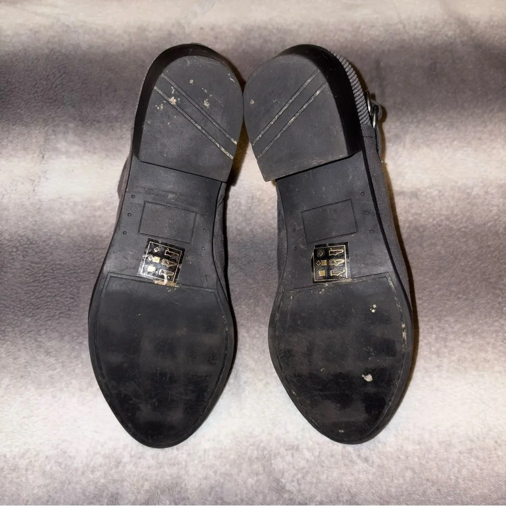 Market & Spruce Gray Vegan Suede Kaili Ankle Boots Buckle Block Heel Size 10W